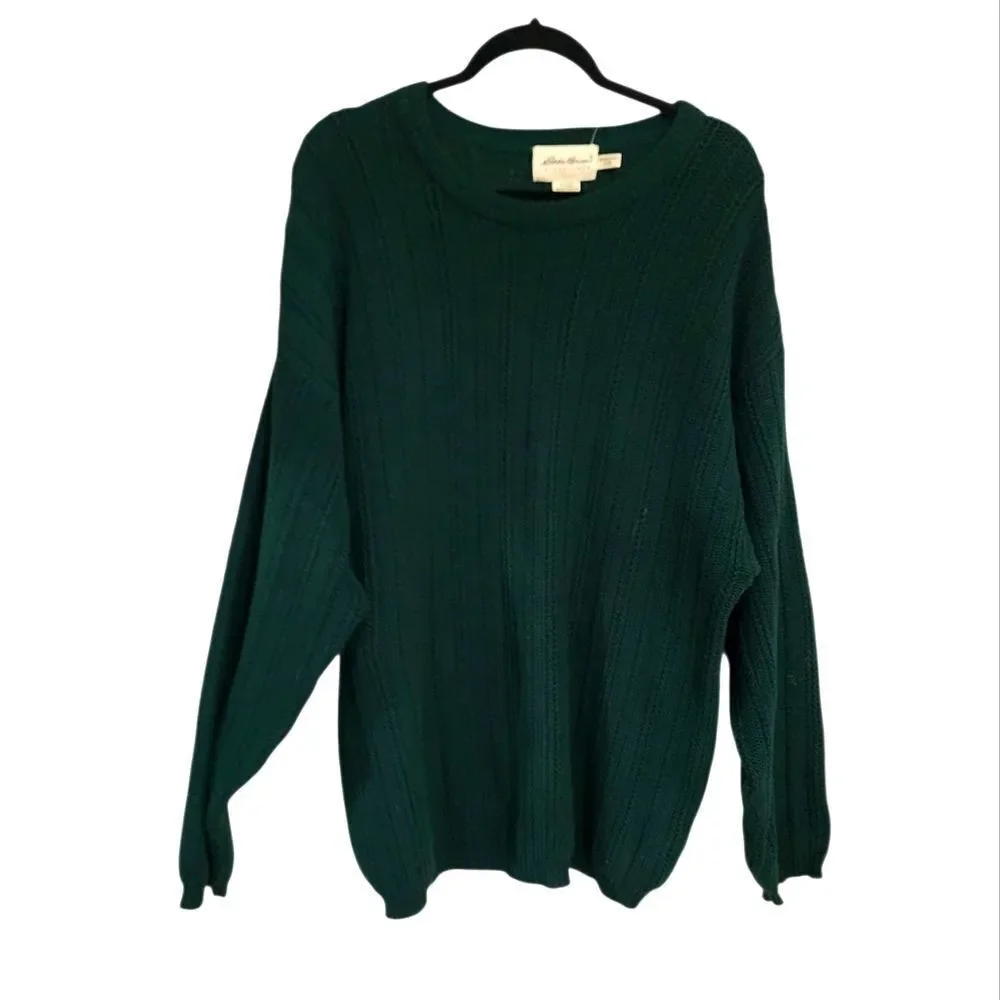 Vintage Eddie Bauer Mens Sweater L Green Fisherman Grandpa Outdoors 100% Cotton